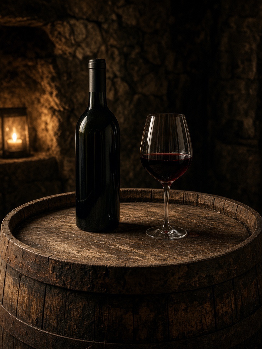 Product, wine bottle, oak barrel