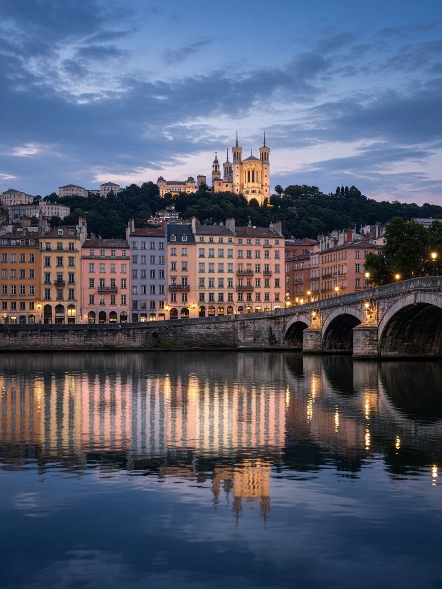 Location, saône at blue hour
